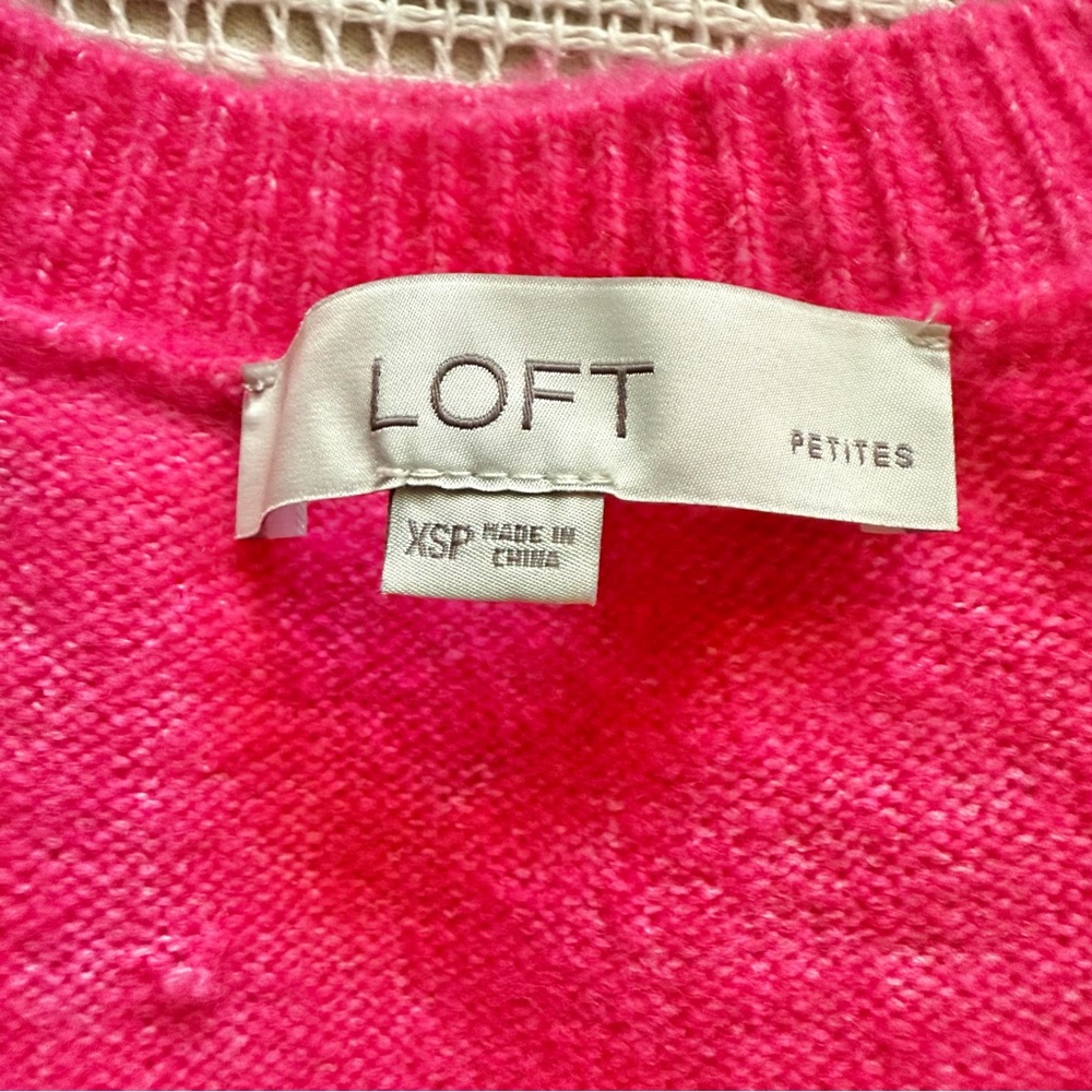 Loft Hot Pink Knit Sweater with Puff Sleeves XS Petite - Picture 8 of 13